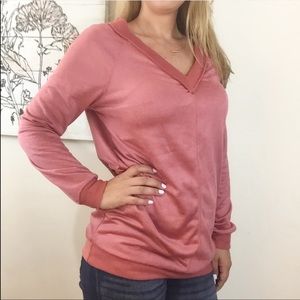 'Retribution' Faux Suede V Neck Sweater